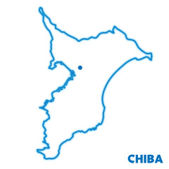 日本の千葉県の単独の地図イラスト　都道府県別のネオン調の線画　県庁所在地