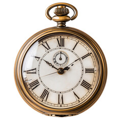 Traditional Brass Pocket Watch with Roman Numerals Isolated on Transparent Background