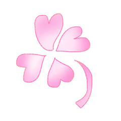 ハート型のかわいい四葉のクローバーイラスト（ピンクのグラデーション）