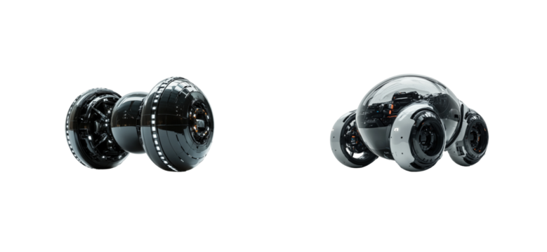 Futuristic sci-fi drones with advanced wheel technology and sleek design. Set png cut out