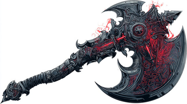 Fantasy battle axe weapon for game or cards. Vector illustration.