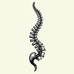 Obraz premium Human spine illustration, detailed design, black and grey colors, anatomical representation, copy space