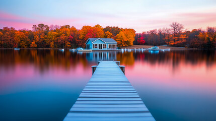 Autumn Serenity: Lakeside Cottage Retreat at Twilight