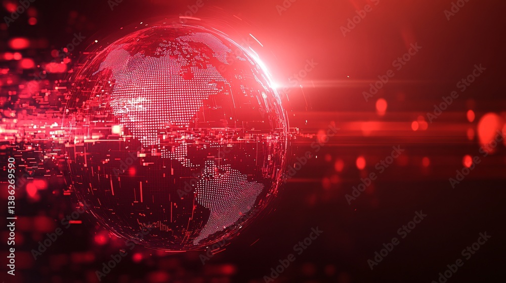 Aufkleber red planet earth rotating showing digital americas side with technology