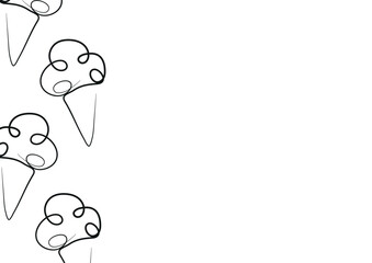 poster with simple icons of a cone with three scoops of ice cream in line art style drawn with one outline