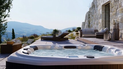 Luxury Hot Tub on Mountaintop Terrace with Panoramic View