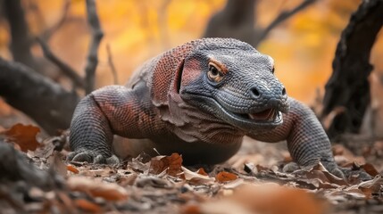 Obraz premium Komodo dragon crawling on the forest floor