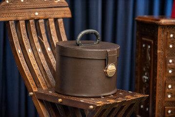 old leather box on a old Syrian, Arabian chair