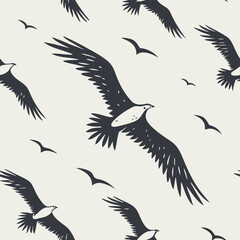 Obraz premium Multiple birds soaring in a seamless pattern showcasing nature's elegance and freedom