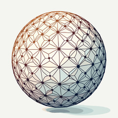 Geometric sphere composed of lines and nodes on a light background for digital concepts