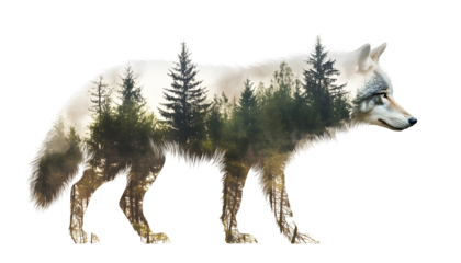Wolf-shaped forest illustration , clipping path  -  