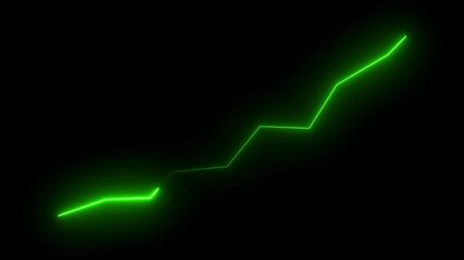 Neon Business chart icon isolated . business chart growth concept black background 4k.Zigzag up right arrow color.Increasing green arrow