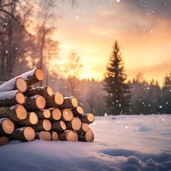 Forestry and logging industry scenes with cut timber logs in forest and stacked wood on trucks · Sustainable wood harvesting and nature conservation concept for environmental visuals