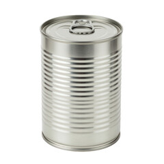 Silver metal can with pull-tab and ribbed sides.