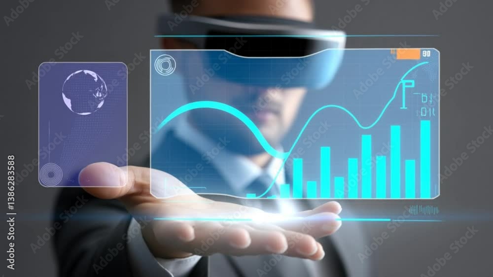 Poster user engages with futuristic hud displaying kpis and analytics generative ai