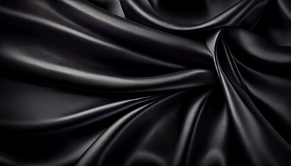 Obraz premium Abstract black background. Black silk satin texture background. Beautiful soft folds on the fabric. Black elegant background with copy space for your design.