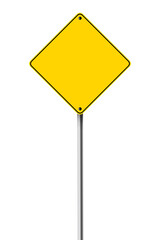 Blank yellow road warning sign with text space