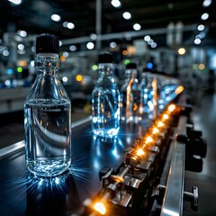 Futuristic Cleanroom with Pharmaceutical Bottles on Conveyor Belt