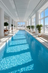 Obraz premium Historic Greco-Roman style swimming pool with intricate marble decor, symmetrical layout, and peaceful water surface