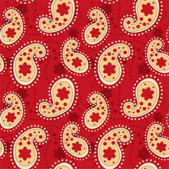 Naklejka premium Seamless vector pattern print wallpaper background with paisley ornament ethnic art decor design 