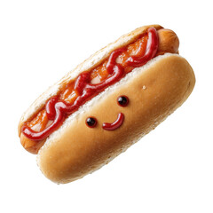 Playful hot dog with ketchup face food photography fun environment cheerful concept