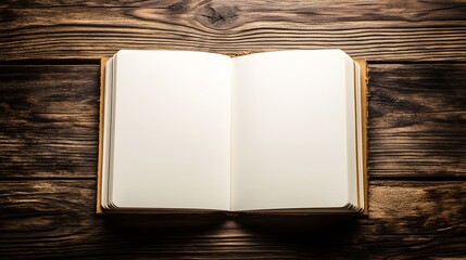 Blank Open Book on Rustic Wooden Table