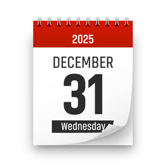 Date 31 December 2025 year realistic calendar day page design. December 31 transparent png