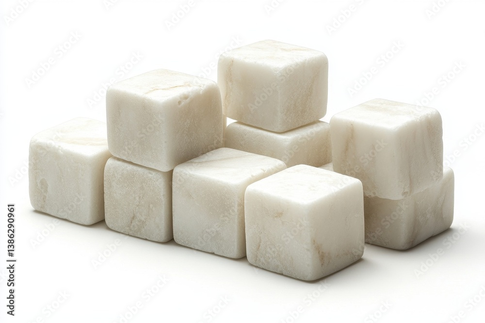 Poster White marble cubes arranged in a modern pattern creating an elegant surface in a bright, minimalist space