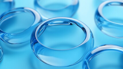 Abstract Arrangement of Glass Rings on Light Blue Surface Studio Shot