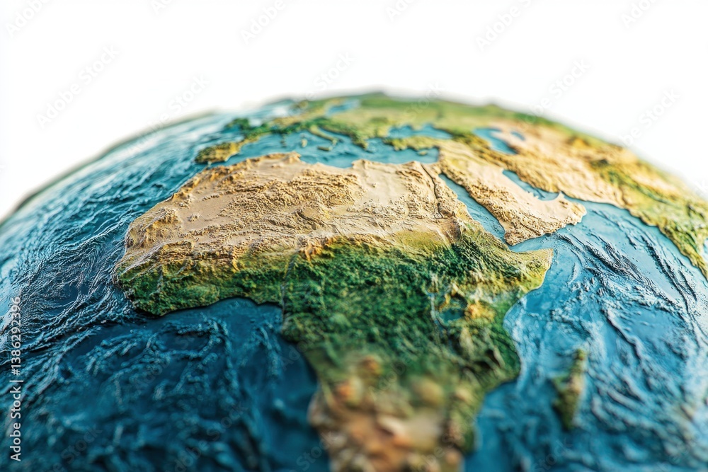 Aufkleber detailed 3d model of asia on a globe showcases intricate topography and geographical features during
