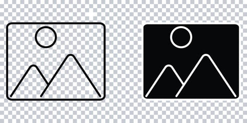 Outline and Solid Landscape Image Icons - Photo Gallery Symbol, Image Upload Vector Set.