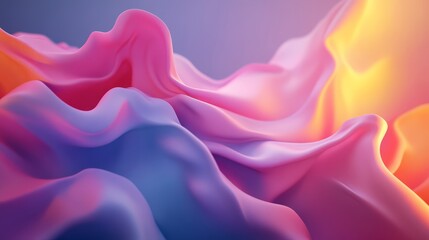 Fototapeta premium Abstract waves of colorful fabric-like shapes in soft lighting