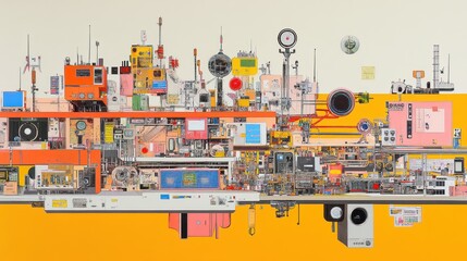 Fototapeta premium Floating Factory Cityscape Collage