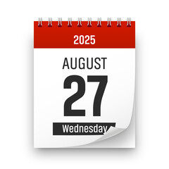 Date 27 August 2025 year realistic calendar day page design. August 27 transparent png