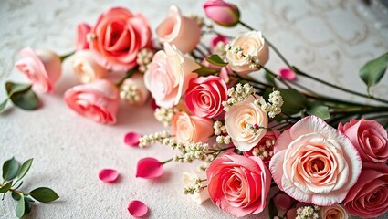 Fototapeta premium Elegant Floral Arrangement for Wedding Invitation Design, Featuring Copy Space