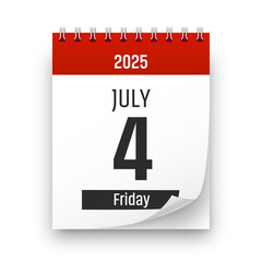 Date 4 July 2025 year realistic calendar day page design. July 4 transparent png