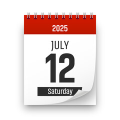 Date 12 July 2025 year realistic calendar day page design. July 12 transparent png