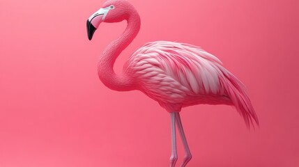 Fototapeta premium A vibrant pink bird with a long neck and elegant stance against a matching background
