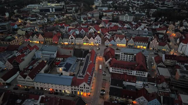 Pfaffenhofen Ilm from top during sunset phase and the city lights at the background