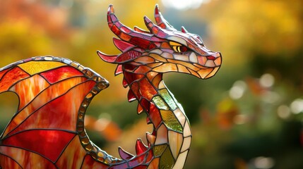 Autumn Dragon Stained Glass Sculpture