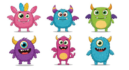 Fototapeta premium Set of Colorful and Silly Fuzzy Monsters