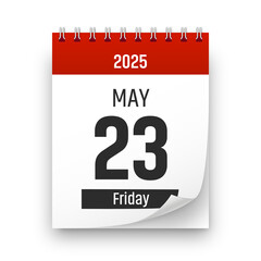 Date 23 May 2025 year realistic calendar day page design. May 23 transparent png