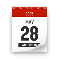 Date 28 May 2025 year realistic calendar day page design. May 28 transparent png