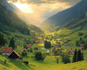 Serene Alpine Village Sunset