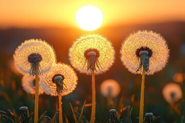 Golden Hour Dandelions: Sunset Serenity