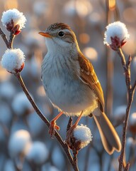 Golden Hour Sparrow: A Winter Sunrise Serenade