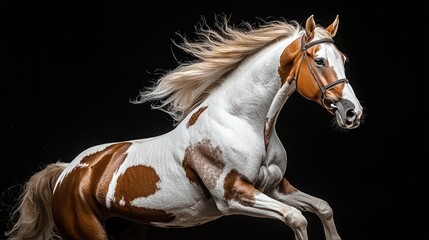 Majestic Pinto Horse in Motion: A Stunning Equestrian Portrait