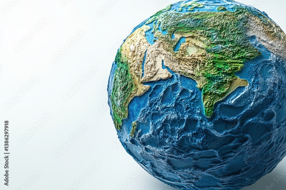 Aufkleber detailed 3d model of asia on a globe showcases intricate topography and geographical features during