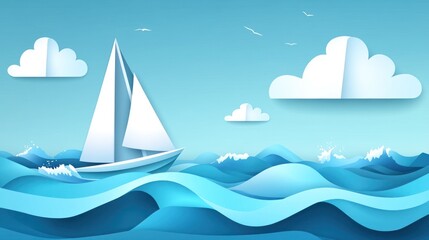 Paper Sailing Ship on Rippled Ocean