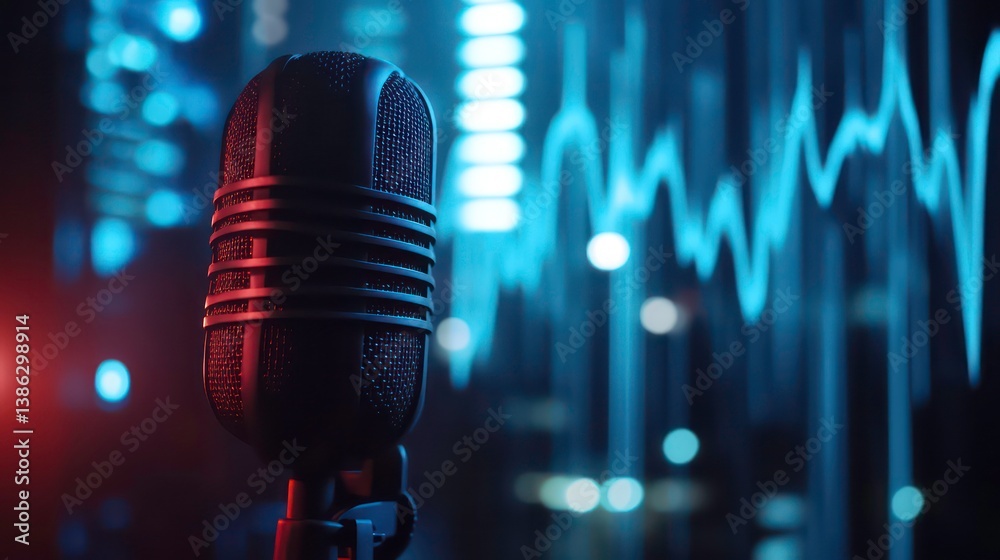 Canvas Prints professional podcast microphone with soundwave visualization in the background, representing audio p